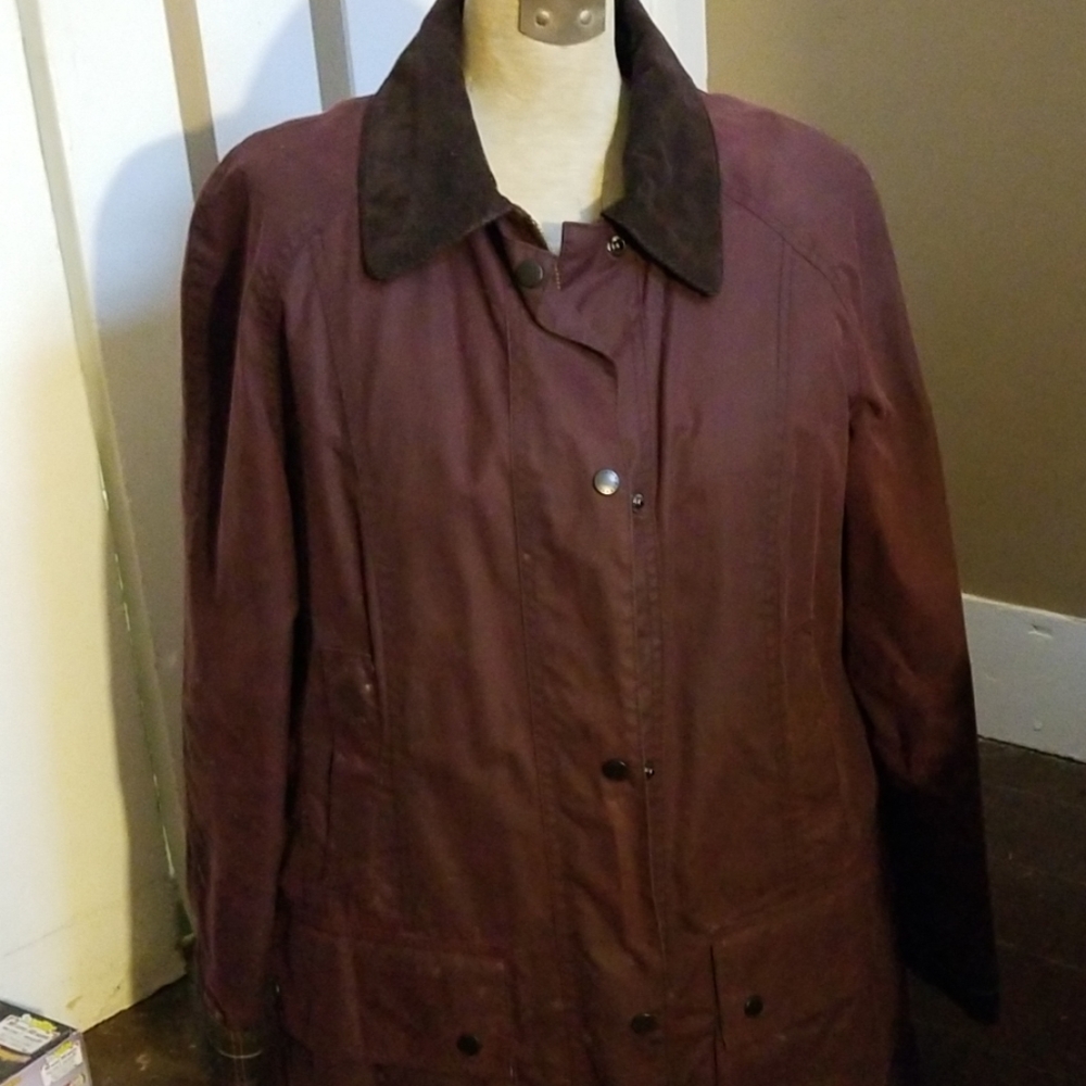 Barbour waxed canvas thigh-length jacket